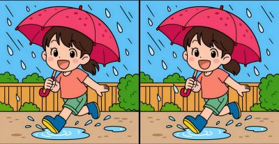 IQ-test: Find 3 forskelle i et billede af en pige i regnvejr på 47 sekunder