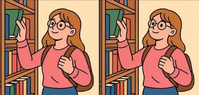 IQ-test: Find 3 forskelle på billedet af pigen i biblioteket på 19 sekunder